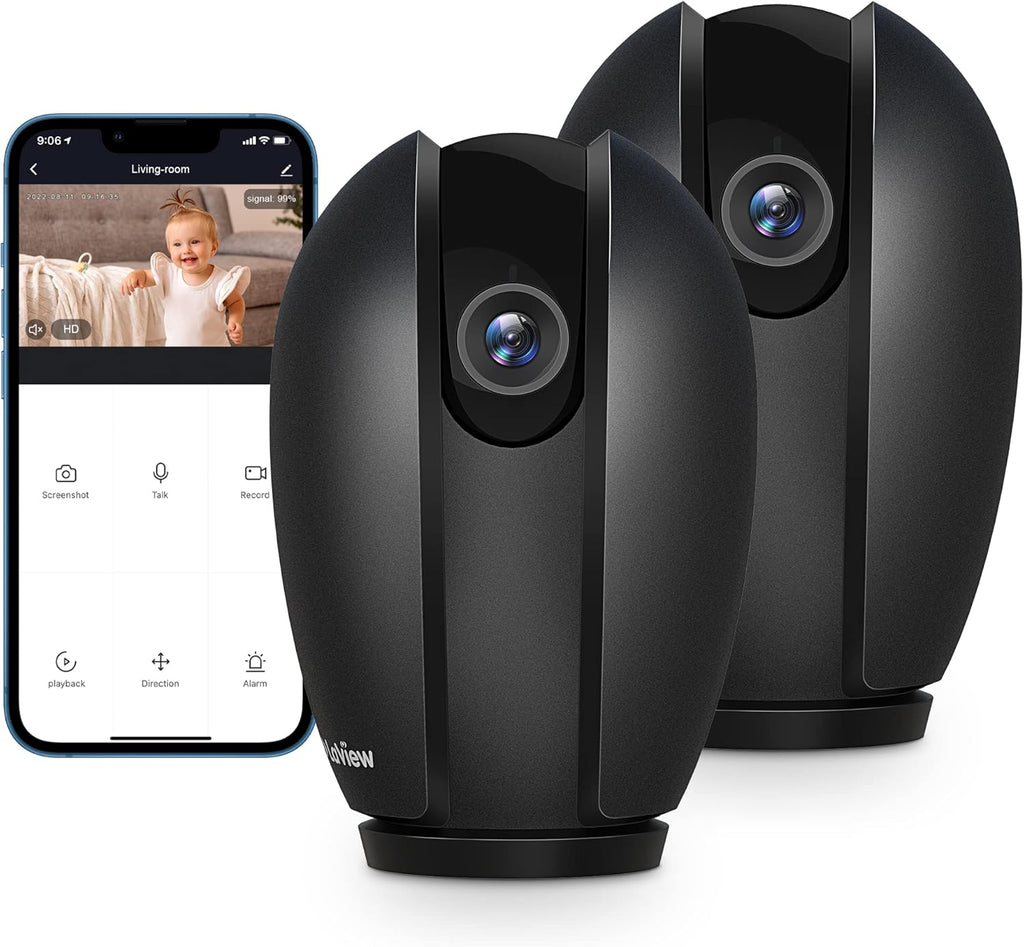 Security Cameras for Home + 2X 32GB SD Cards, PT Home Security Camera System with Motion Detection, Two-Way Audio, Night Vision, Indoor Wifi Camera for Baby/Pet, Alexa, USA Cloud Service